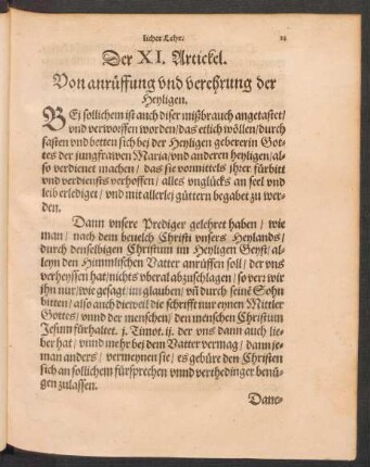 Der XI. Artickel.