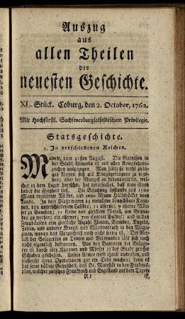 XL. Stück. Coburg, den 2. October, 1762.