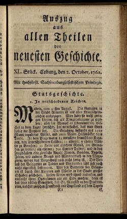 XL. Stück. Coburg, den 2. October, 1762.