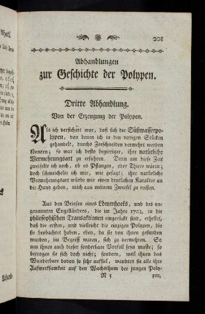 201-316, Dritte Abhandlung. Von der Erzeugung der Polypen.