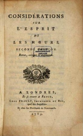Considérations sur l'esprit et les moeurs