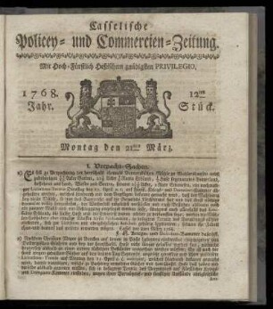 12tes Stueck, Montag den 21ten Maerz. 1768