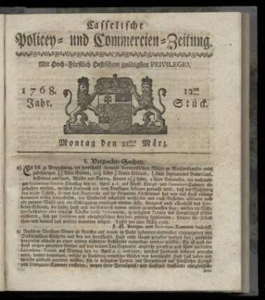 12tes Stueck, Montag den 21ten Maerz. 1768