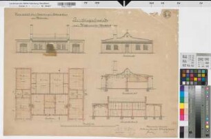 Münster (Münster) Feldartilleriekaserne Beschlagschmiede und Waffenmeisterwerkstatt Grundriß, Ansichten, Schnitte 1894 1 : 100 49 x 67 kol. Zeichnung Schmedding, Garnisonbauinspektor; Löfken, Regierungsbaumeister Hochbauamt Münster