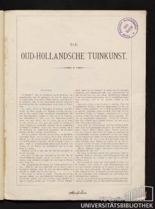 De Oud-Hollandsche Tuinkunst. Inleiding.