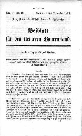 Beiblatt für den kleinen Bauernstand November/Dezember 1857