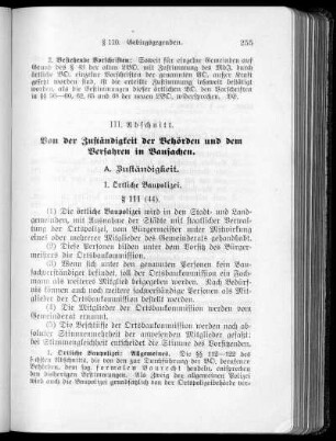 III. Abschnitt: Von der Zuständigkeit der Behörden und dem Verfahren in Bausachen (§§ 111 - 145)