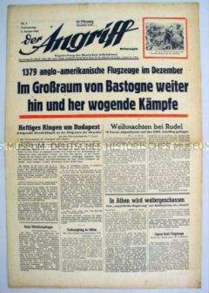 Tageszeitung "Der Angriff" zu den Kämpfen an der Westfront und um Budapest