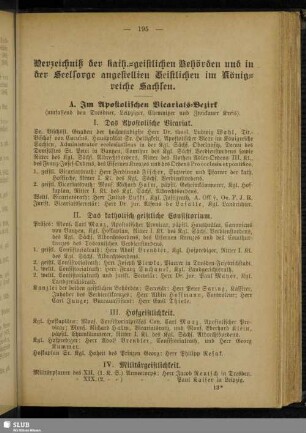 Verzeichnis der kath.-geistlichen Behörden und in der Seelsorge angestellten Geistlichen im Königreiche Sachsen