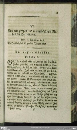 VI. Von dem großen und mannichfaltigen Nutzen der Gottseligkeit