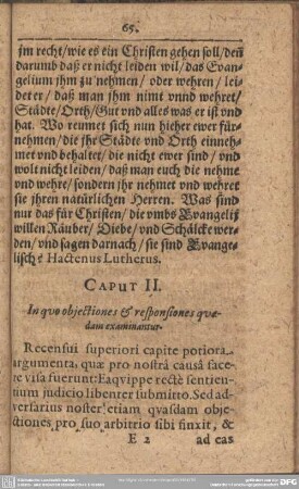 Capt II. In quo objectiones & responsioes quaedam examinantur