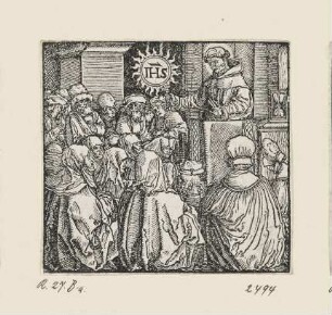 Heiliger Bernardin von Siena, aus: "Sanctorum et martyrum Christi icones quaedam artificiosissimae", Frankfurt am Main 1551