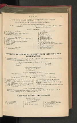 Revenue Settlement, Survey, Land Records And Agriculture.