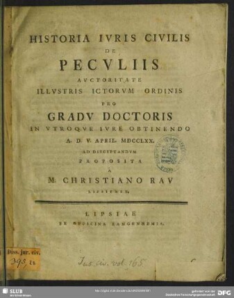 Historia Iuris Civilis De Peculiis