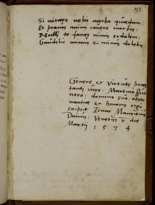 Isaac Mauritius Dan., Venedig V die Marty 1574