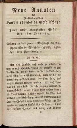 Zwey und zwanzigstes Stück. Den 1sten Juny 1815.