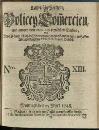 Nro. XIII, Montags, den 25. Mart. 1748