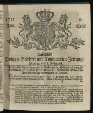 6. Stueck, Montag den 8. Februarii 1751