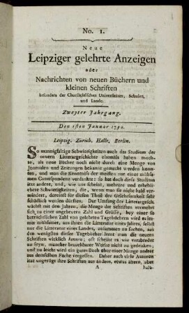 No. 1. Den 1sten Januar 1790.