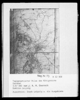 Topographischer Atlas des Königreichs Sachsen, Sektion Leipzig, Ausschnitt: Stadt Leipzig und die Auegebiete