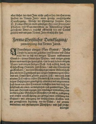 Forma Christlicher Dancksagung/ zum eingang des Newen Jares.