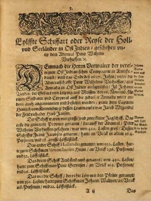 ... Schiffahrt ..., 11. Eylffte Schiffart, Oder Kurtze Beschreibung einer Reyse, so von den Holländern und Seeländern, in die Ost Indien, ... under der Admiralschafft Peter Wilhelm Verhuffen, etc. in den Jahren 1607, 1608 und 1609 verrichtet worden, ...