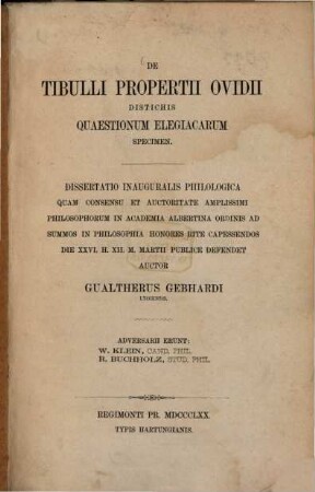 De Tibulli Propertii Ovidii distichis quaestionum elegiacarum specimen