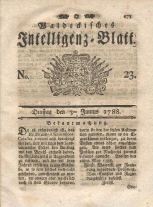 No. 23. Dinstag den 3ten Junius 1788