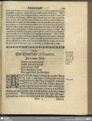 LXIII. Der Christliche Actuarius