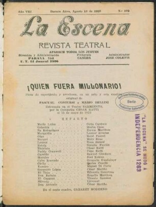 ¡Quien fuera millonario! : pieza de espectáculo y novelesca, en un acto y seis cuadros