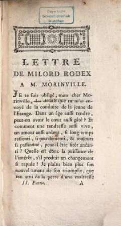Lettres De Milord Rodex : Pour servir à l'Histoire des Mœurs du dix-huitieme Siècle, Seconde Partie