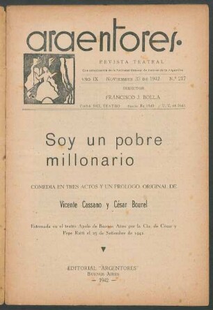 1942021700: Soy un pobre millonario : comedia en tres actos y un prólogo