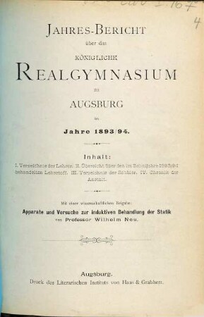 Jahresbericht. 1893/94