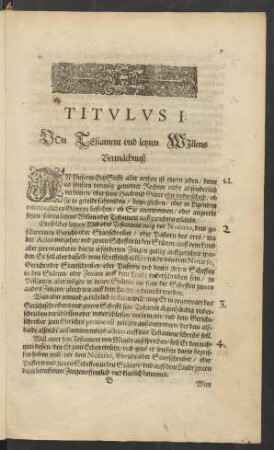 Titulus I. Von Testament und letzten Willens Vermächtnuß