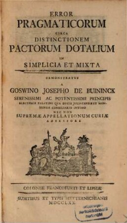 Error Pragmaticorum circa distinctionem Pactorum dotalium in Simplicia et mixta