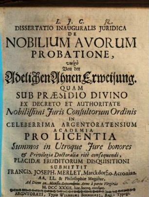 Diss. inaug. iur. de nobilium avorum probatione