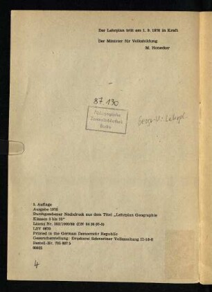 Der Lehrplan tritt ...