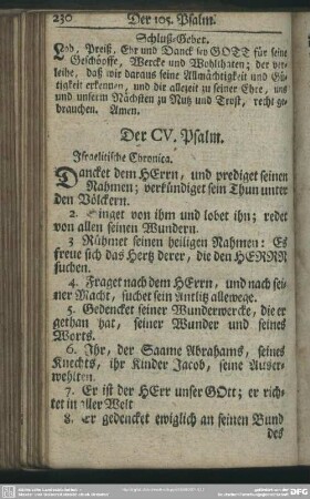 Der CV. Psalm : Israelische Chronica