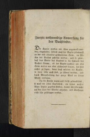 Zweyte nothwendige Anmerkung für den Buchbinder.