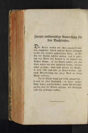 Zweyte nothwendige Anmerkung für den Buchbinder.