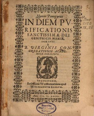 Hymni panegyrici in diem purificationis Sanctissimae Dei Gentricis Mariae