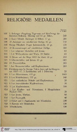 Religiöse Medaillen (Nr. 907-929)