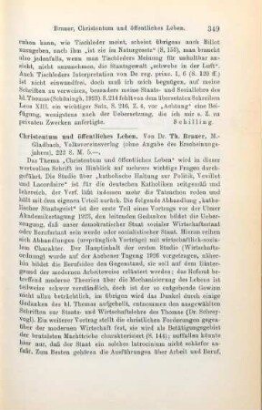 349-350 [Rezension] Brauer, Theodor, Christentum und öffentliches Leben
