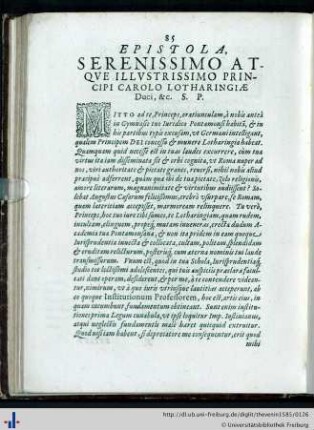 Epistola , Serenissimo atque illustrissimo Principi Carolo Lotharingae…
