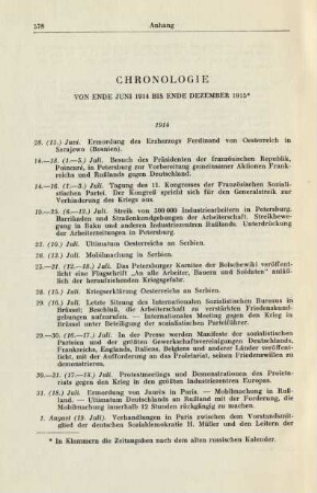 Chronologie Von Ende Juni 1914 Bis Ende Dezember 1915