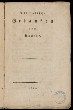 Patriotische Gedanken eines Sachsen