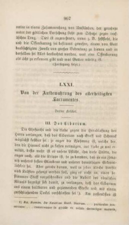 967-986 Von der Aufbewahrung des allerheiligsten Sacramentes : dritter Artikel