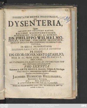 Dissertatio Medica Inauguralis, De Dysenteria