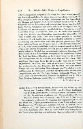 270-272 [Rezension] Pölnitz, Götz von, Julius Echter von Mespelbrunn