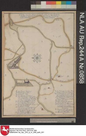 Der Grenzverlauf zwischen Gödens und Friedeburg mit Einzeichnung der Ortschaft NEUSTADTGÖDENS, Schloss Gödens und Horster Grashaus bei Horsten Kolorierte Zeichnung von Ing. Tönnies Papier Format 31,0x45,5 M 1:16.000